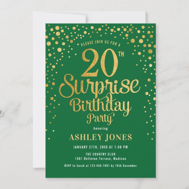 Invitación Surprise 201th Birthday Party - Green & Gold (Anverso)