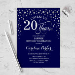 Invitación Surprise 201th Birthday Party - Plata Navy<br><div class="desc">Sorpresa 20.ª Invitación a la fiesta de cumpleaños. Elegante diseño en azul marino y falsa plata purpurina. Presenta el tipo de letra de guión y los diamantes confetti. ¡Salud a 20 años! Mándame un mensaje si necesitas más personalización.</div>
