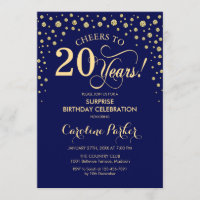 Surprise 20th Birthday Party - Navy Blue Gold