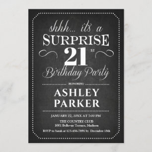 Invitación Surprise 21st Birthday - Blanco Negro