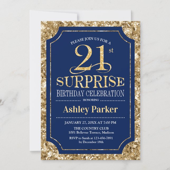 Invitación Surprise 21st Birthday Fiesta - Marina de Oro (Anverso)
