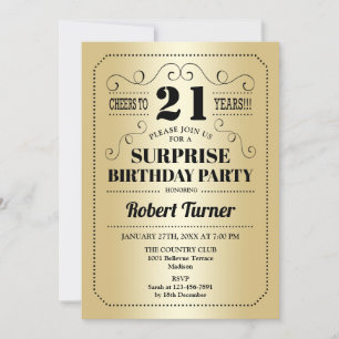 Invitación Surprise 21st Birthday - Gold Black