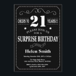 Invitación Surprise 21st Birthday Invitation Chalkboard<br><div class="desc">Sorpresa 21.ª Invitación de cumpleaños. Fondo blanco y negro. Cumpleaños de adultos. Cumpleaños de hombres o mujeres. Invite a un niño o a una Chica. 13.º 15.º 16.º 18.º 20.21.30.40.50.60.70.80.90.100. Cualquier edad. Para una mayor personalización, haga clic en el botón "Personalizar" y utilice nuestra herramienta de diseño para modificar esta...</div>