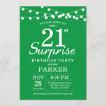 Invitación Surprise 21st Birthday Invitation Green<br><div class="desc">Sorpresa 21ª Invitación de cumpleaños con String Lights. Fondo Verde. Cumpleaños de niño o Chica. 13.º 15.º 16.º 18.º 20.21.30.40.50.60.70.80.90.100,  cualquier edad. Para una mayor personalización,  haga clic en el botón "Personalizar" y utilice nuestra herramienta de diseño para modificar esta plantilla.</div>