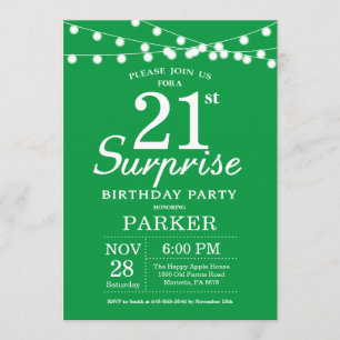 Invitación Surprise 21st Birthday Invitation Green