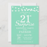 Invitación Surprise 21st Birthday Invitation Mint Green<br><div class="desc">Sorpresa 21ª Invitación de cumpleaños con String Lights. Fondo Verde Mint. Cumpleaños de niño o Chica. 13.º 15.º 16.º 18.º 20.21.30.40.50.60.70.80.90.100,  cualquier edad. Para una mayor personalización,  haga clic en el botón "Personalizar" y utilice nuestra herramienta de diseño para modificar esta plantilla.</div>