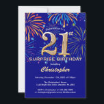 Invitación Surprise 21st Birthday Navy Blue & Gold Firework<br><div class="desc">Sorpresa 21 cumpleaños Invitación a fuegos artificiales de la Marina Azul y Oro Arcoiris. Para una mayor personalización,  haga clic en el botón "Personalizar" y utilice nuestra herramienta de diseño para modificar esta plantilla.</div>