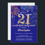 Invitación Surprise 21st Birthday Navy Blue & Gold Firework<br><div class="desc">Sorpresa 21 cumpleaños Invitación a fuegos artificiales de la Marina Azul y Oro Arcoiris. Para una mayor personalización,  haga clic en el botón "Personalizar" y utilice nuestra herramienta de diseño para modificar esta plantilla.</div>