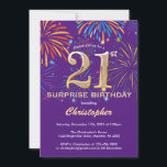 Invitación Surprise 21st Birthday Purple and Gold Firework<br><div class="desc">Sorpresa 21 cumpleaños Invitación a fuegos artificiales de arcoiris morado y oro. Para una mayor personalización,  haga clic en el botón "Personalizar" y utilice nuestra herramienta de diseño para modificar esta plantilla.</div>