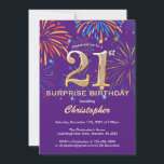 Invitación Surprise 21st Birthday Purple and Gold Firework<br><div class="desc">Sorpresa 21 cumpleaños Invitación a fuegos artificiales de arcoiris morado y oro. Para una mayor personalización,  haga clic en el botón "Personalizar" y utilice nuestra herramienta de diseño para modificar esta plantilla.</div>