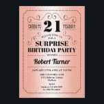 Invitación Surprise 21st Birthday - Rosa Gold Black<br><div class="desc">Sorpresa 21ª Invitación de cumpleaños Diseño retro en falso rosa Relieve metalizado de oro y negro. ¡Salud a 21 años! Se puede personalizar en cualquier año.</div>