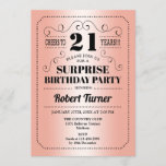 Invitación Surprise 21st Birthday - Rosa Gold Black<br><div class="desc">Sorpresa 21ª Invitación de cumpleaños Diseño retro en falso rosa Relieve metalizado de oro y negro. ¡Salud a 21 años! Se puede personalizar en cualquier año.</div>