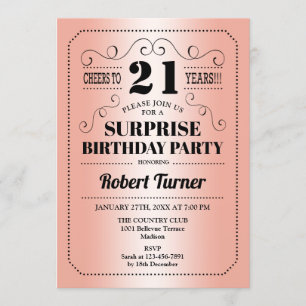 Invitación Surprise 21st Birthday - Rosa Gold Black