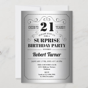 Invitación Surprise 21st Birthday - Silver Black