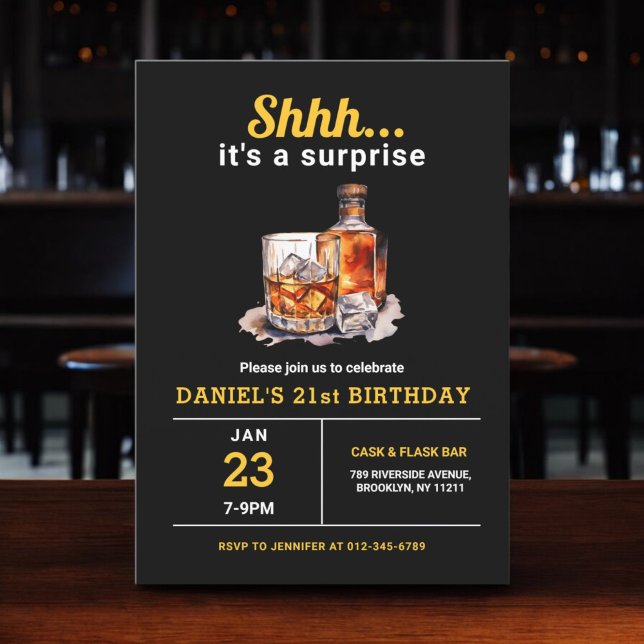 Invitación Surprise 21st Whiskey Bourbon Birthday Party (Subido por el creador)