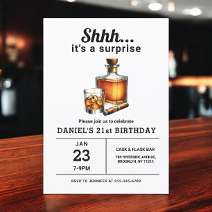 Invitación Surprise 21st Whiskey Cigar Bourbon Birthday Party