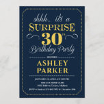 Invitación Surprise 30th Birthday Fiesta - Navy Gold<br><div class="desc">Sorpresa 30.ª Invitación a la fiesta de cumpleaños. Sencillo diseño elegante en oro azul marino y amarillo. Presenta una fuente de script elegante. Celebración sorpresa de cumpleaños para hombre o mujer. ¡Se puede personalizar en cualquier edad!</div>