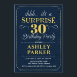 Invitación Surprise 30th Birthday Fiesta - Navy Gold<br><div class="desc">Sorpresa 30.ª Invitación a la fiesta de cumpleaños. Sencillo diseño elegante en oro azul marino y amarillo. Presenta una fuente de script elegante. Celebración sorpresa de cumpleaños para hombre o mujer. ¡Se puede personalizar en cualquier edad!</div>