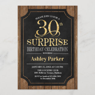 Invitación Surprise 30th Birthday Fiesta - Wood Gold