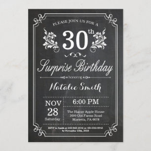 Invitación Surprise 30th Birthday Invitation Chalkboard