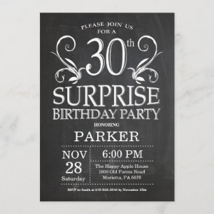 Invitación Surprise 30th Birthday Invitation Chalkboard