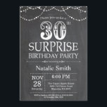 Invitación Surprise 30th Birthday Invitation Chalkboard<br><div class="desc">Sorpresa 30.ª invitación de cumpleaños con fondo negro y blanco de pizarra. Luces de cadena. Cumpleaños de adultos. Cumpleaños de hombres o mujeres. Para una mayor personalización,  haga clic en el botón "Personalizar" y utilice nuestra herramienta de diseño para modificar esta plantilla.</div>