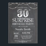 Invitación Surprise 30th Birthday Invitation Chalkboard<br><div class="desc">Sorpresa 30.ª invitación de cumpleaños con fondo negro y blanco de pizarra. Luces de cadena. Cumpleaños de adultos. Cumpleaños de hombres o mujeres. Para una mayor personalización,  haga clic en el botón "Personalizar" y utilice nuestra herramienta de diseño para modificar esta plantilla.</div>