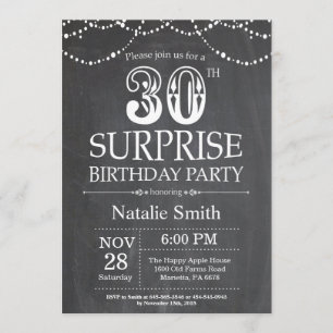 Invitación Surprise 30th Birthday Invitation Chalkboard