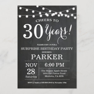 Invitación Surprise 30th Birthday Invitation Chalkboard