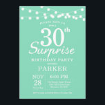 Invitación Surprise 30th Birthday Invitation Mint Green<br><div class="desc">Sorpresa 30.ª invitación de cumpleaños con String Lights. Fondo Verde Mint. Cumpleaños de hombres o mujeres. 13.º 15.º 16.º 18.º 20.21.30.40.50.60.70.80.90.100,  cualquier edad. Para una mayor personalización,  haga clic en el botón "Personalizar" y utilice nuestra herramienta de diseño para modificar esta plantilla.</div>