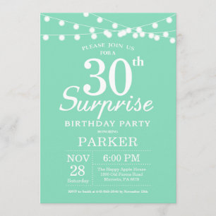 Invitación Surprise 30th Birthday Invitation Mint Green