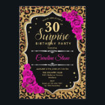 Invitación Surprise 30th Birthday - Leopard Black Gold Pink<br><div class="desc">Sorpresa Invitación a los 30 Años. Diseño negro femenino, rosa caliente y oro falso purpurina. Presenta un patrón de cheetah de leopardo animal, rosas de fuchsia, tipo de letra de guión y confeti. Perfecto para una elegante fiesta de cumpleaños. Se puede personalizar para mostrar cualquier edad. Mándame un mensaje si...</div>