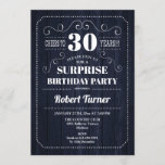 Invitación Surprise 30th Birthday - Madera de la Marina Rusa<br><div class="desc">Sorpresa 30 cumpleaños Invitación Elegante diseño retro con un patrón de madera azul marino. ¡Salud a 30 años!</div>