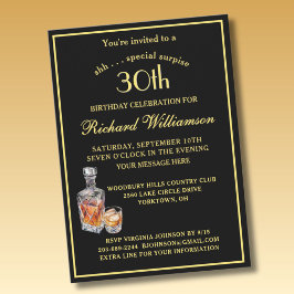 Invitación SURPRISE 30th Birthday Party Classic Black Gold 