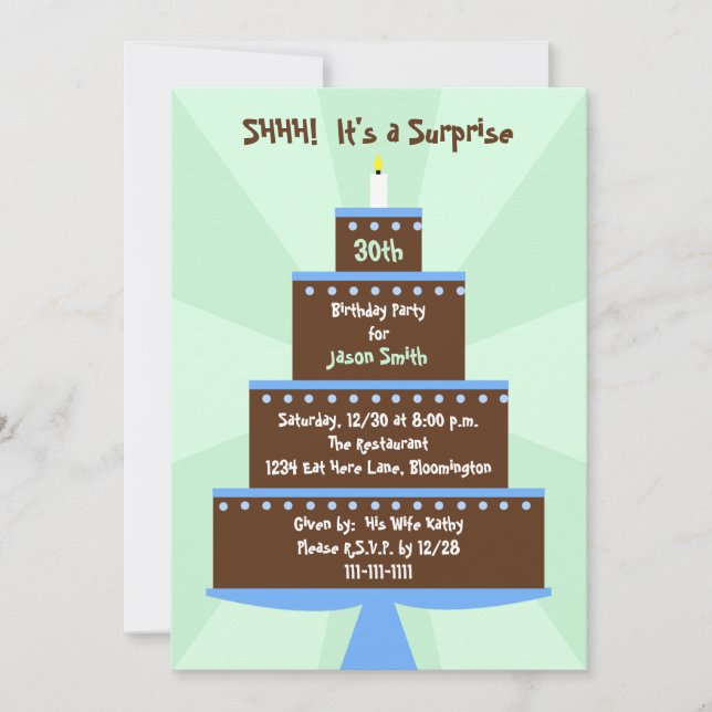 Invitación Surprise 30th Birthday Party Invitation Cake (Anverso)
