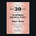 Invitación Surprise 30th Birthday - Rosa Gold Black<br><div class="desc">Sorpresa 30th Birthday Invitation Diseño retro en falso rosa de Relieve metalizado dorado y negro. ¡Salud a 30 años! También se puede personalizar en cualquier año.</div>