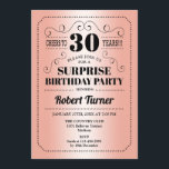 Invitación Surprise 30th Birthday - Rosa Gold Black<br><div class="desc">Sorpresa 30th Birthday Invitation Diseño retro en falso rosa de Relieve metalizado dorado y negro. ¡Salud a 30 años! También se puede personalizar en cualquier año.</div>