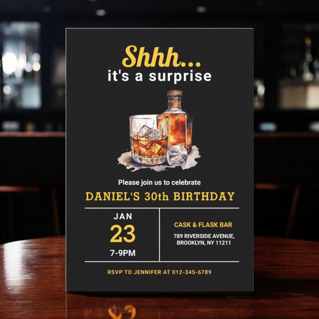 Invitación Surprise 30th Whiskey Bourbon Birthday Party (Subido por el creador)