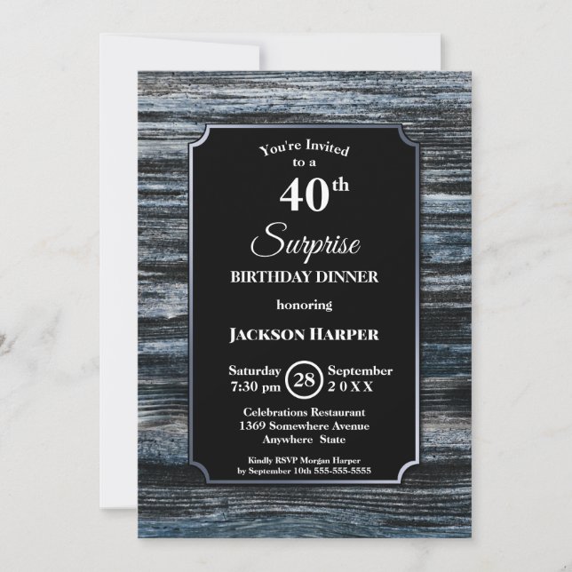 Invitación Surprise 400 Birthday Dinner Wood Fiesta (Anverso)