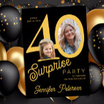 Invitación Surprise 40 modern 2 photo 40th birthday<br><div class="desc">Trendy bold typography women's 40th birthday surprise party invitation with 2 photos and modern gold black design in retro style script. Easy to personalize with your text and pictures.     Digital download available, </div>