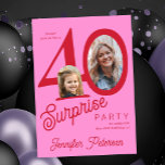 Invitación Surprise 40 modern red pink 2 photo 40th birthday<br><div class="desc">Trendy bold typography women's 40th birthday surprise party invitation with 2 photos and modern red and pink design in retro style script. Easy to personalize with your text and pictures.     Digital download available, </div>
