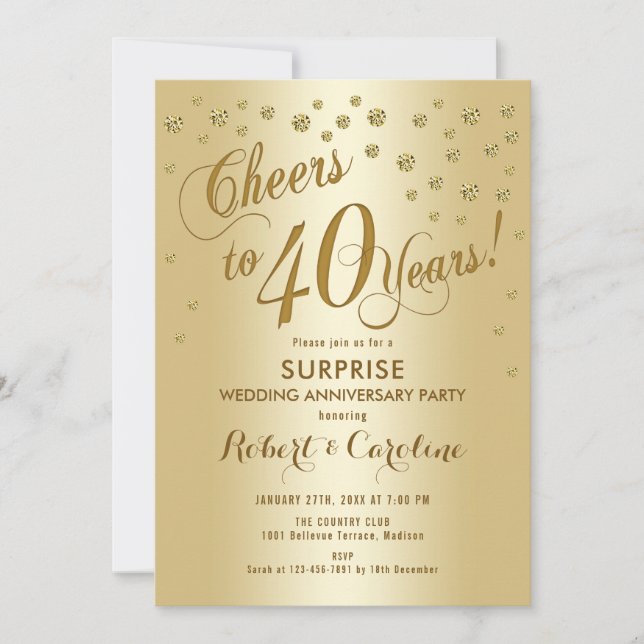 Invitación Surprise 40th Aniversario Boda - Oro (Anverso)