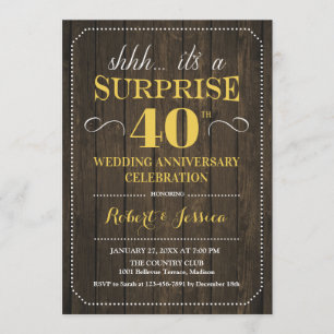 Invitación Surprise 40th Aniversario Boda - Wood Gold