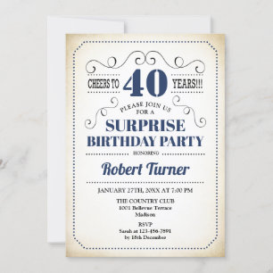 Invitación Surprise 40th Birthday - Blanco Azul de la Marina