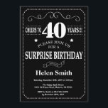 Invitación Surprise 40th Birthday Invitation Chalkboard<br><div class="desc">Sorpresa 40.ª Invitación de cumpleaños. Fondo blanco y negro. Cumpleaños de adultos. Cumpleaños de hombres o mujeres. Invite a un niño o a una Chica. 13.º 15.º 16.º 18.º 20.21.30.40.50.60.70.80.90.100. Cualquier edad. Para una mayor personalización, haga clic en el botón "Personalizar" y utilice nuestra herramienta de diseño para modificar esta...</div>