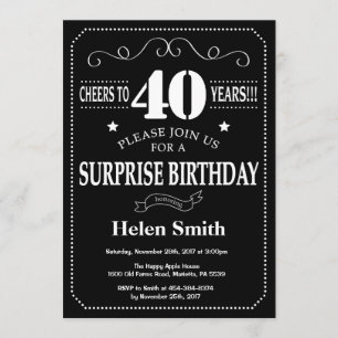 Invitación Surprise 40th Birthday Invitation Chalkboard