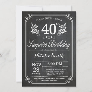 Invitación Surprise 40th Birthday Invitation Chalkboard