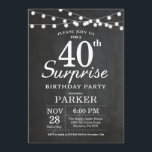 Invitación Surprise 40th Birthday Invitation Chalkboard<br><div class="desc">Sorpresa 40.ª Invitación de cumpleaños con las luces de cadena de Chalkboard. 13.º 15.º 16.º 18.º 21.30.40.50.60.70.80.90.100,  Cualquier edad. Para una mayor personalización,  haga clic en el botón "Personalizar" y utilice nuestra herramienta de diseño para modificar esta plantilla.</div>