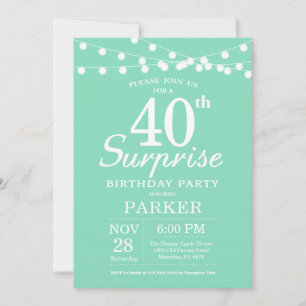 Invitación Surprise 40th Birthday Invitation Mint Green