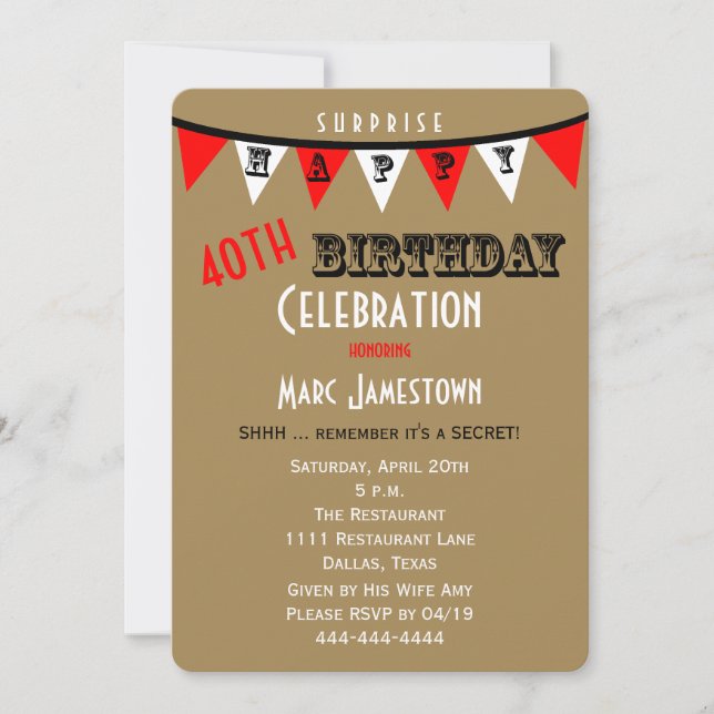 Invitación Surprise 40th Birthday Party (Anverso)